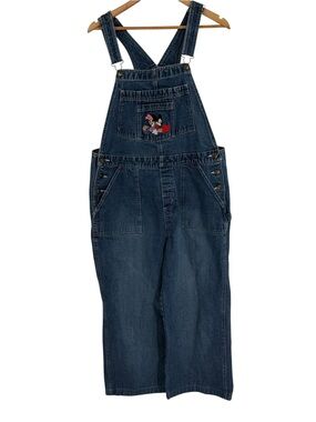 Vintage Disney L Womens Mickey + Minnie Jean Cotton Denim Bibs Overalls Blue